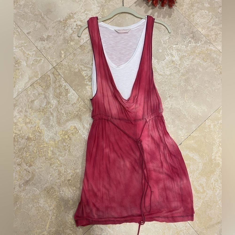 Zara Basic Red tie dye drawstring dress with white wifebeater tank underneath M